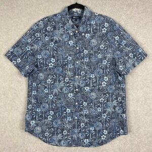 Reyn Spooner Shirt Mens L Blue Hawaiian Short Sleeve Button Down All Over Print